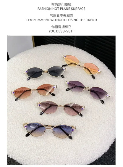Retro Geometric Polygon Metal Frame Sunglasses with Colorful Enamel Temple Arms UV400 Trendy Women's Fashion Shades Gafas De Sol