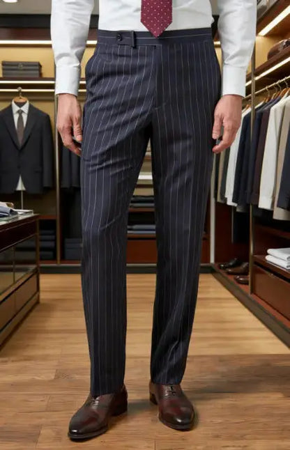 New Men's Suit Pants Haute Couture Grey Striped Slim Fit Business Formal Casual Suit Pant Groom's Dress Pants Office Banquet