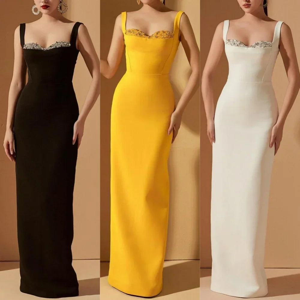 Customized Exquisite Fashion Jersey Beading Sequined Straight Square Neck Long Dresses Bespoke Occasion Dresses Modern Style