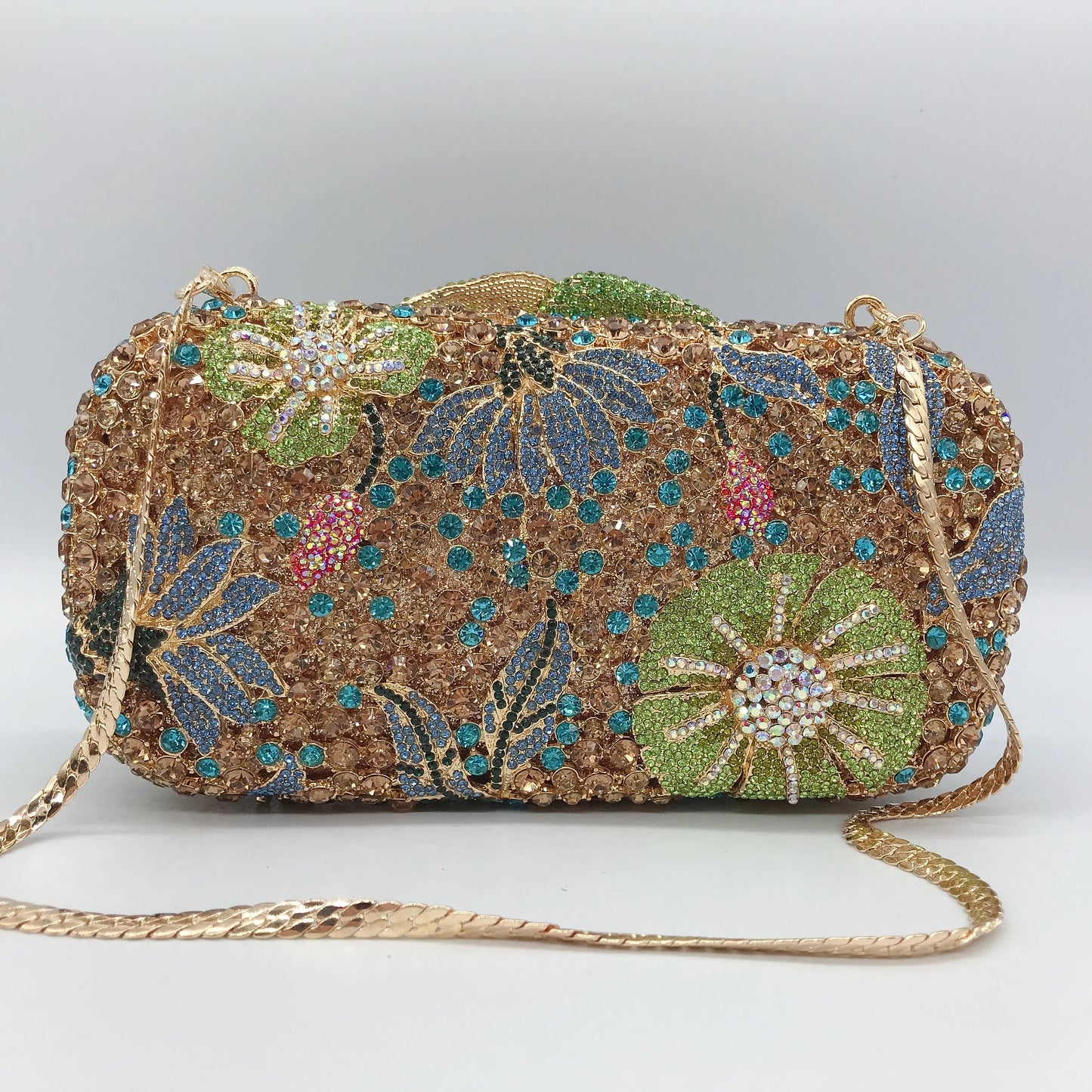 Chinese Manufacturer Flower Shape Surface Diamond-Studded Metal Material Evening Bag for Women