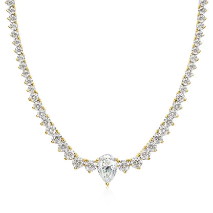 GRA Certified Moissanite Tennis Necklace with 4ct Pear Cut Pandent Solid 925 Silver Wedding Tennis Necklaces for Women