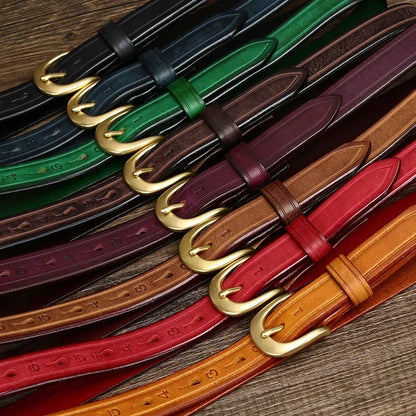 2.4CM Thick Cowhide Copper Buckle Ladies Genuine Leather Casual Jeans Belts for Women Luxury Designer Korean Fashion Thin Belt