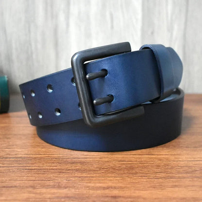 105-125cm Men's Retro Genuine Cowskin Belt Double Pin Buckle Waistband Business Luxury Belts Leather Craft Accessories