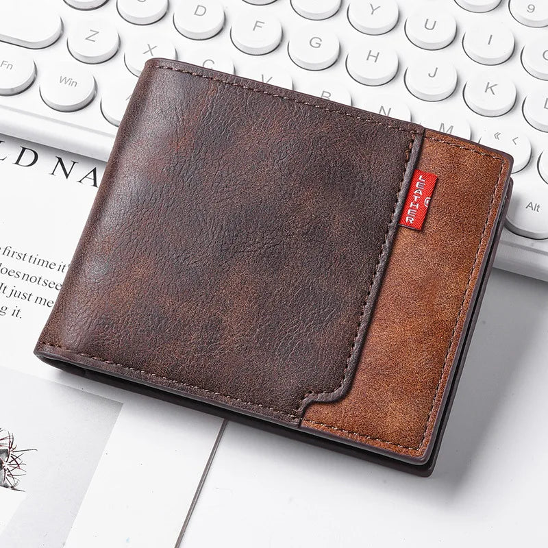 New men's frosted large capacity wallet, business triple fold thin zipper, soft leather wallet, short wallet