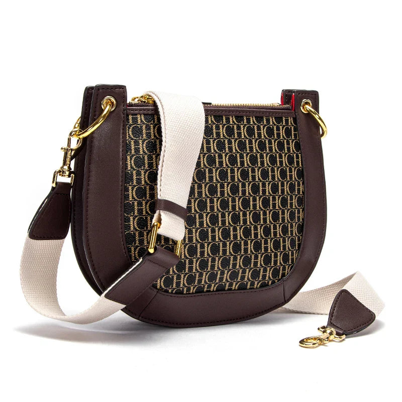 Women's Saddle Bag 2024 New Splicing Design Single Shoulder Bag with Detachable Wide Shoulder Strap