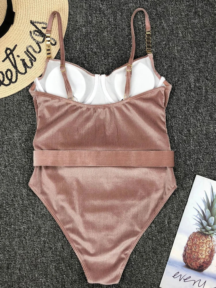Sexy Push Up Underwire Swimwear Women Solid White Black Padded Buckle One Piece Swimsuit Beach Bathing Suit Bodysuit Monokini