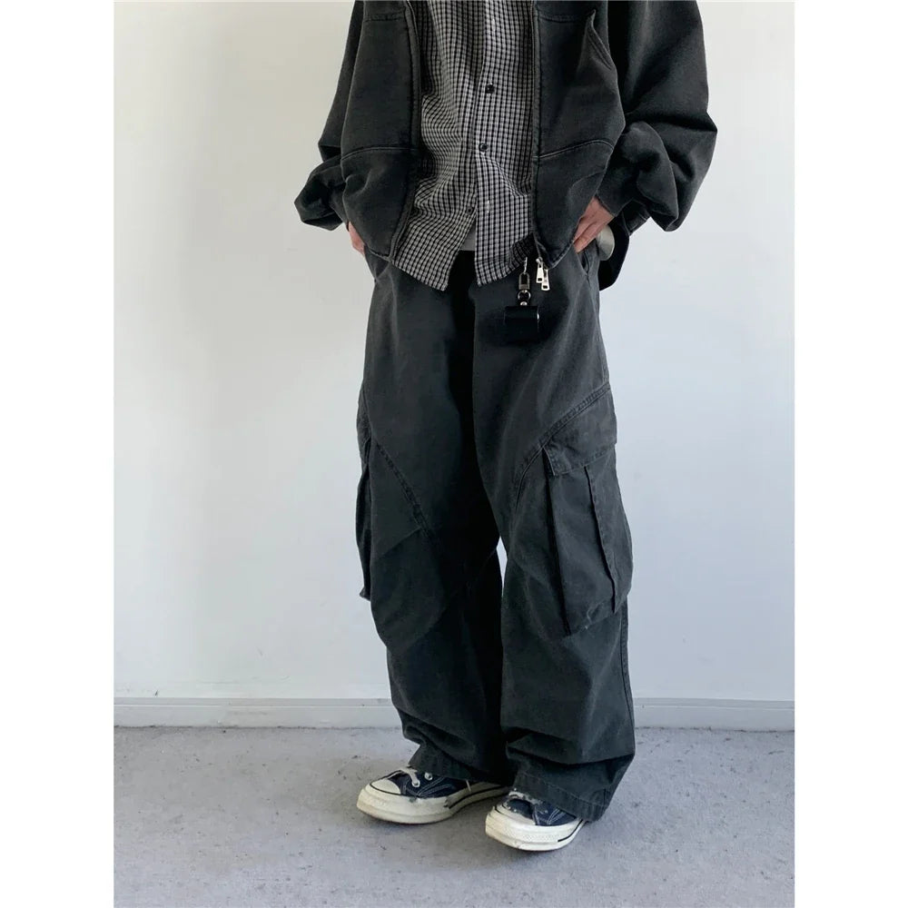 Vintage Streetwear Multi Pocket Cargo Pants Unisex Loose Straight Fit High Quality Trendy Japanese Style Trousers For Men Women