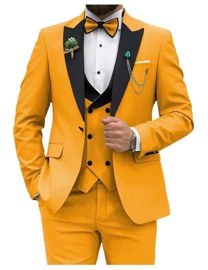 Slim Fit Men Suits Double Breasted Groom Formal Business Male Blazer Set Peak Lapel Party Wedding Tuxedo (Jacket+Vest+Pants)