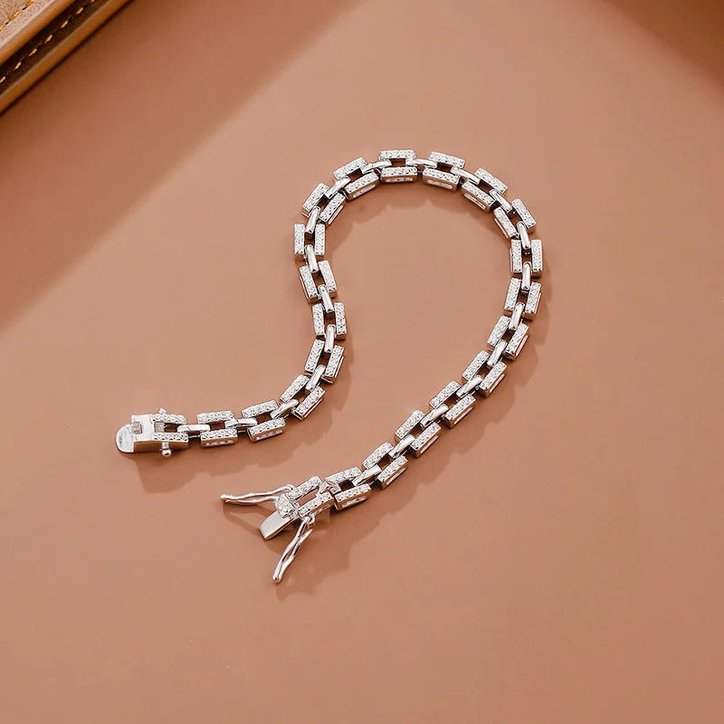 Luxury Designer Tank Chain Moissanite Bracelet for Women Party Wedding Fine Jewelry S925 Sterling Silver Diamond Bracelets