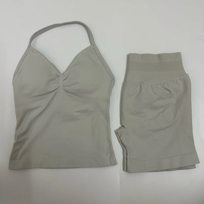 Women Yoga Set Seamless Yoga Longline Strappy Tank Top Scrunch Sports Shorts Gym Clothes Woman Summer Workout Outfit