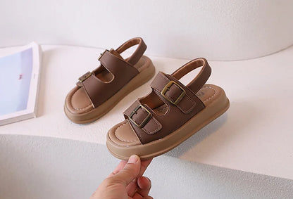 Classic Brown Boys Sandals Summer Sea Holiday Shoes Slides Slingback Soft Bottom Beige Girls Sandal Platform Sandals Kids H03243