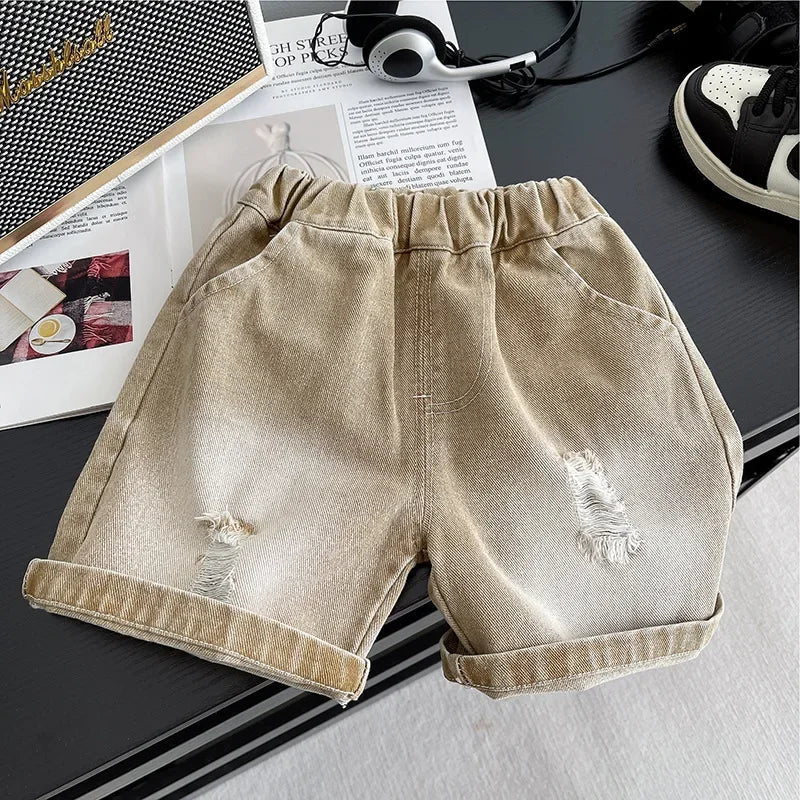 New Toddler Summer Baby Girls Boys Clothes Suit Children Letter Tshirt+ Ripped Jeans 2Pcs/Sets Casual Costume Kids Tracksuits