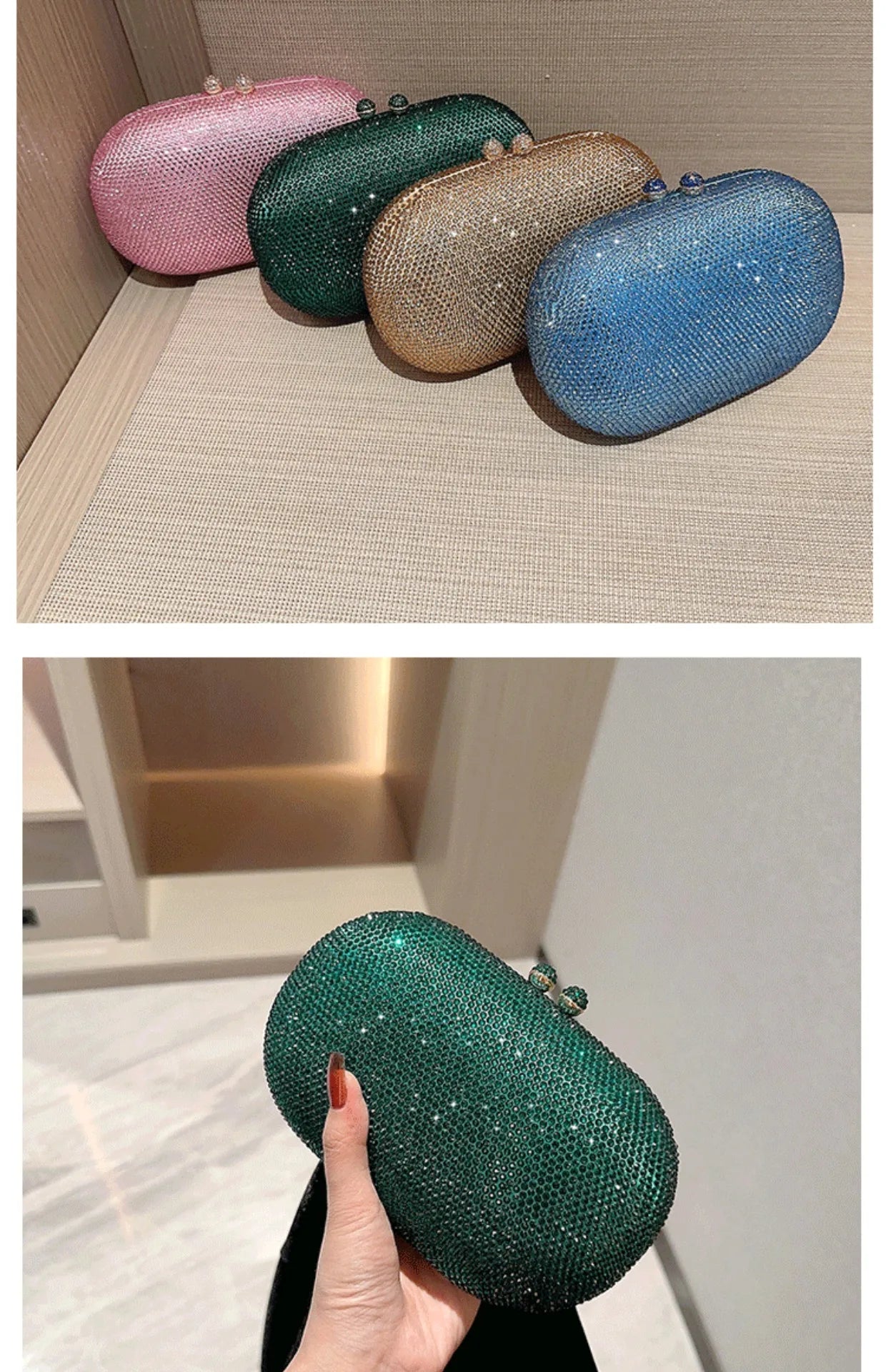 Fashionable Diamond Encrusted Evening Clutch Women's Handbag Luxury Oval Shape Ball Gown Purse Korean Style Hard  Handbag