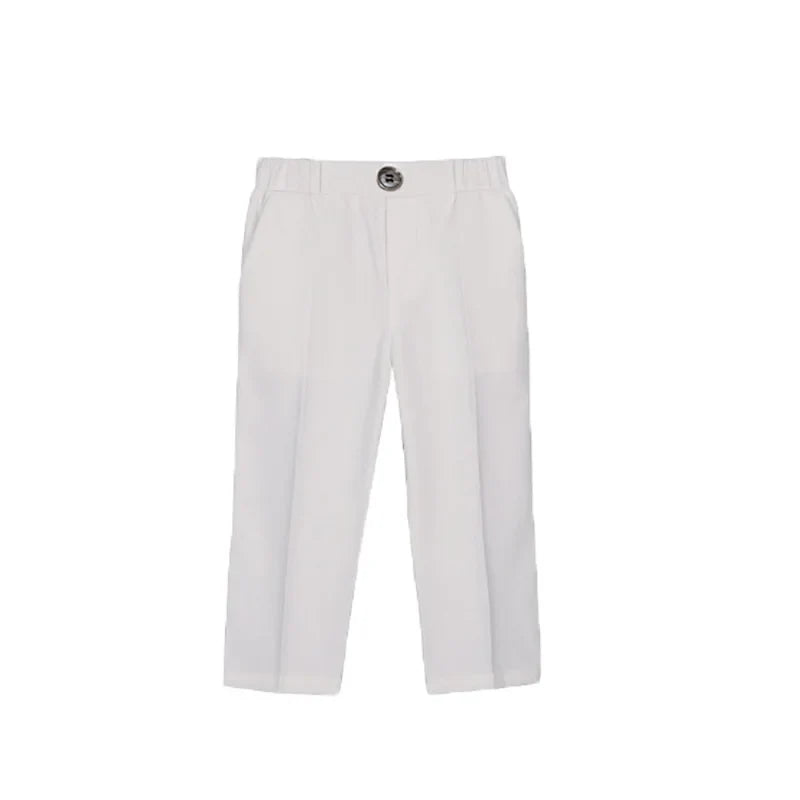 British Kids Summer White 3Pieces/Set Vest Pants Bowtie Photograph Suit Children Stage Performance Suit Boys Wedding Costume