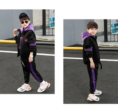 Winter Boys Warm Fleece Lined Zip Waistcoat+Sweatshirt+Sweatpant Sets School Kids 3PCS Tracksuit Children Workout Outfit 5-14Yrs