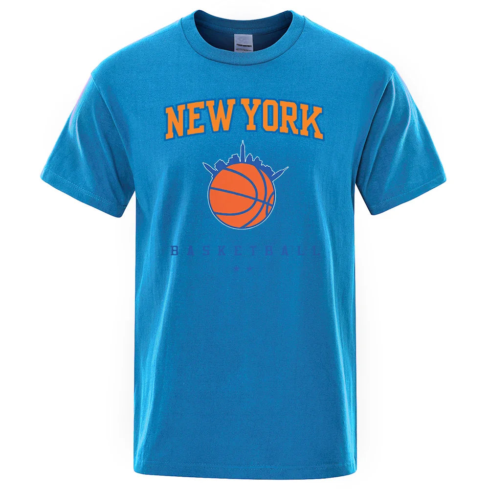 New York Basketball Personality Street Male Clothes High Quality Oversize T-Shirts Summer Breathable T-Shirt Hip Hop Cotton Tops