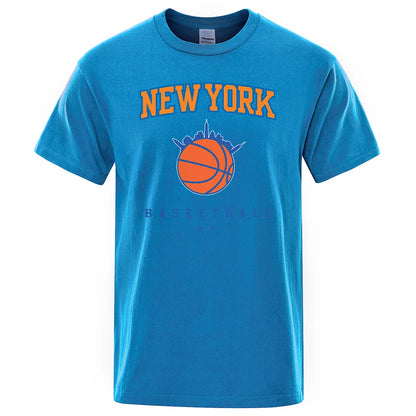 New York Basketball Personality Street Male Clothes High Quality Oversize T-Shirts Summer Breathable T-Shirt Hip Hop Cotton Tops