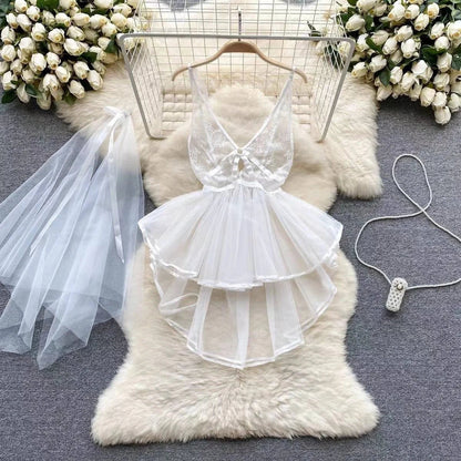 Woman Fashion Sexy Strap Dress New Sleeveless Slim Floral Print Mini Dress Comfortable Breathable Mesh Lace Mini Dress