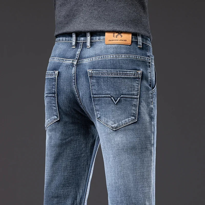 New Men's Slim Straight Elastic Jeans Fashion Business Casual Comfortable Soft Denim Trousers High Quality Mens Designer Clothes
