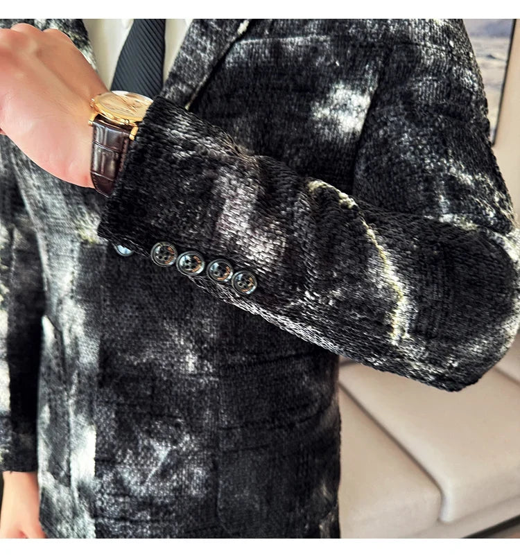 High QualityTie Dye Chenille Men Fashion Casual Suit Jacket Autumn Winter New Korean Slim Fit Social Wedding Suit Blazer