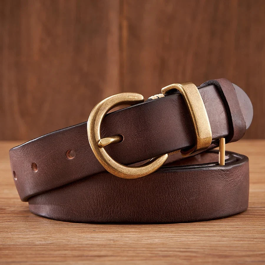 2.8CM Ladies Pure Cowhide High Quality Genuine Leather Belts for Women Brass Buckle Jeans Cowboy Waist Belt Luxury Designer