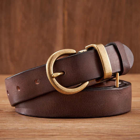 2.8CM Ladies Pure Cowhide High Quality Genuine Leather Belts for Women Brass Buckle Jeans Cowboy Waist Belt Luxury Designer
