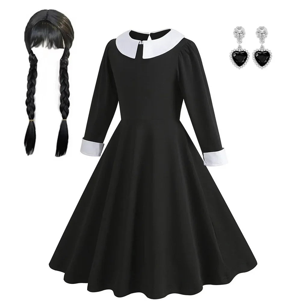 Vinagte Gothic Black Dress Girls Role Playing Costume Toddler Halloween Cosplay Apparel