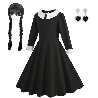 Vinagte Gothic Black Dress Girls Role Playing Costume Toddler Halloween Cosplay Apparel
