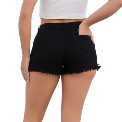 Women Summer Split Tassel Trouser Legs Denim Shorts Vintage Broken Holes Three Quarter Pants Female Casual High Waist Mini Jeans