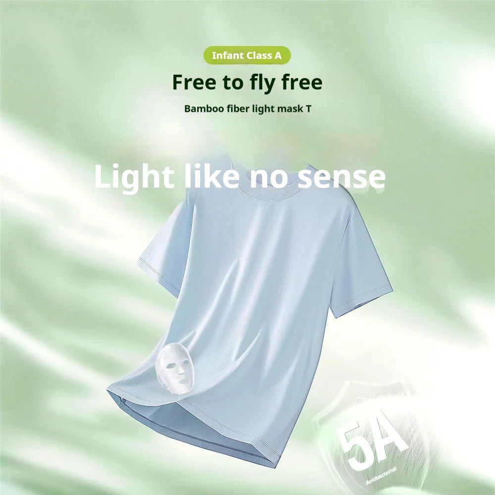 64% Cotton 25% Bamboo Fiber Cool T Shirt Men Short Sleeve Summer Tops For Men Round Neck Skin Friendly Solid Color Male Clothes