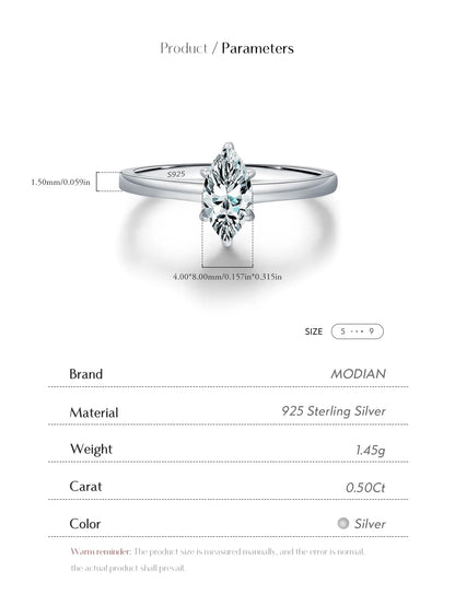 D Color Marquise Cut Rhombic Moissanite 925 Sterling Silver Luxury  Band Rings For Women Wedding Fine Jewelry Gifts