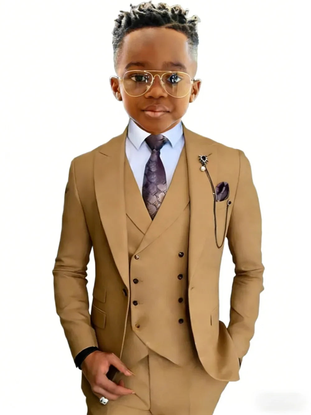 Stylish Kids Suit Set 3 Pieces Wedding Ring Bearer Outfit High Quality Boys Slim Fit Suits Birthday Party Wear Plus Size