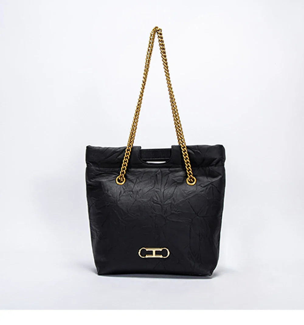 Body Design Solid Color Large Capacity Fashionable New Product Women's Shoulder Bag Chain Shoulder Strap Unique Folded Bag