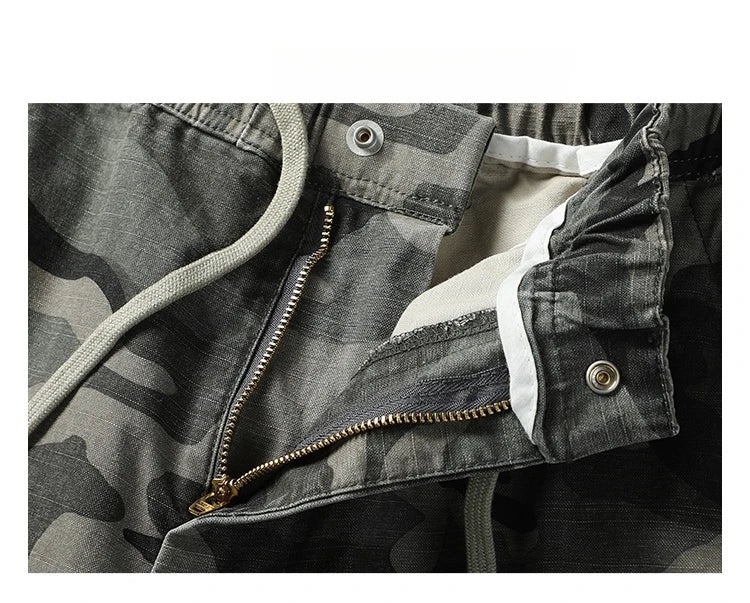 American Tactical Cargo Pants Men Heavyweight Cotton Loose Fit Straight Leg Camouflage Vintage Washed Outdoor Streetwear Premium