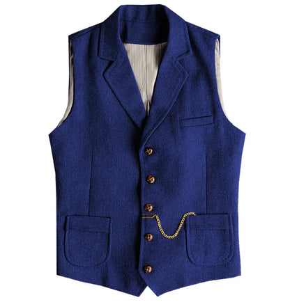 Men's Vintage Herringbone Waistcoat Single Breasted Notch Lapel Formal Vest Business Sleeveless Suit Gilet For Wedding Party