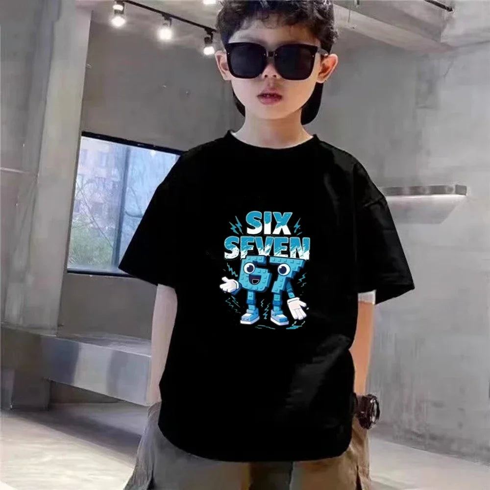 67 Children T-shirt 3-12Yrs Summer Six Seven Print Short-sleeved Cute Funny Fashion Boys Girls Toddler Top+Shorts 2PCasual Set