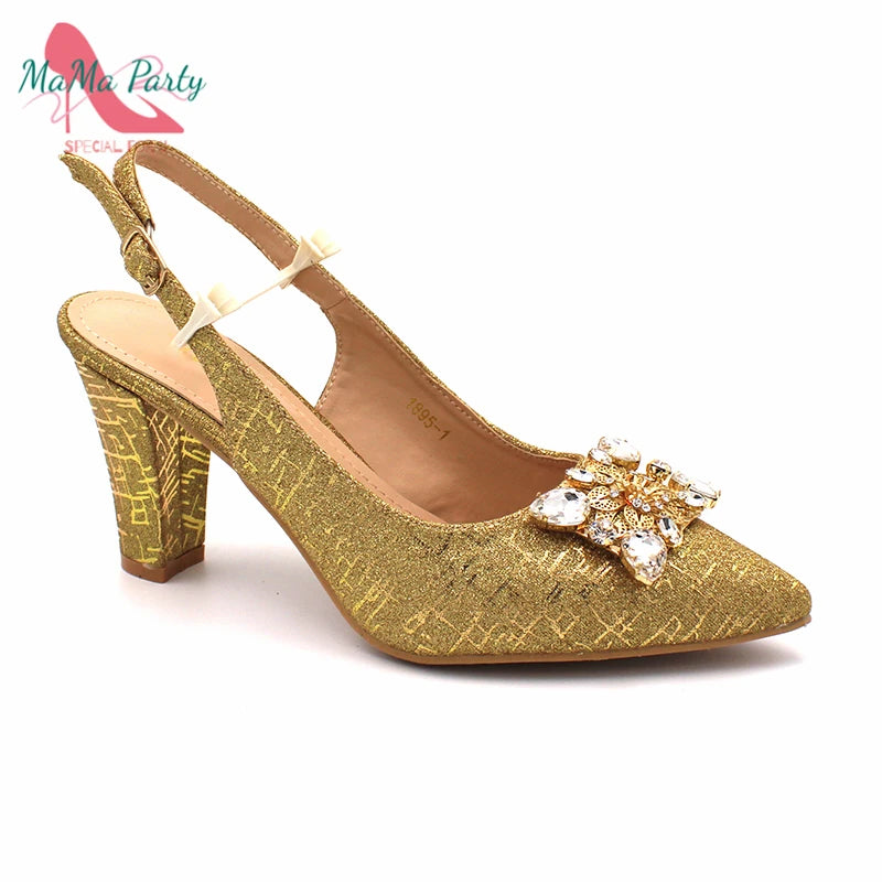 Color Italian Classics Design African Women Shoes and Bag Set High Quality with Shinning Crystal for Wedding Party