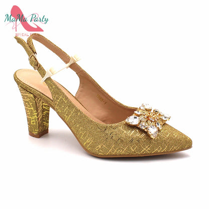 Color Italian Classics Design African Women Shoes and Bag Set High Quality with Shinning Crystal for Wedding Party