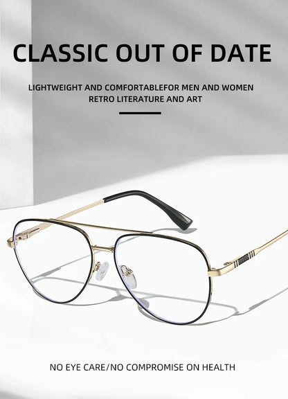 Double Bridge Anti-Blue Light Reading Glasses Men's Metal Pilot Style Leisure Travel Customized Prescription Myopia RS6912