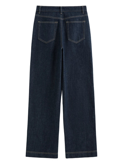 Straight High Waist Jeans for Women Winter Solid Simple All-match 2025 New Long and Short Versatile Pants Korean Style