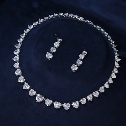 Shiny White Heart Cubic Zircon Women Jewelry Set Bridal Party Accessories Elegant Wedding Necklace Earrings 2PCS