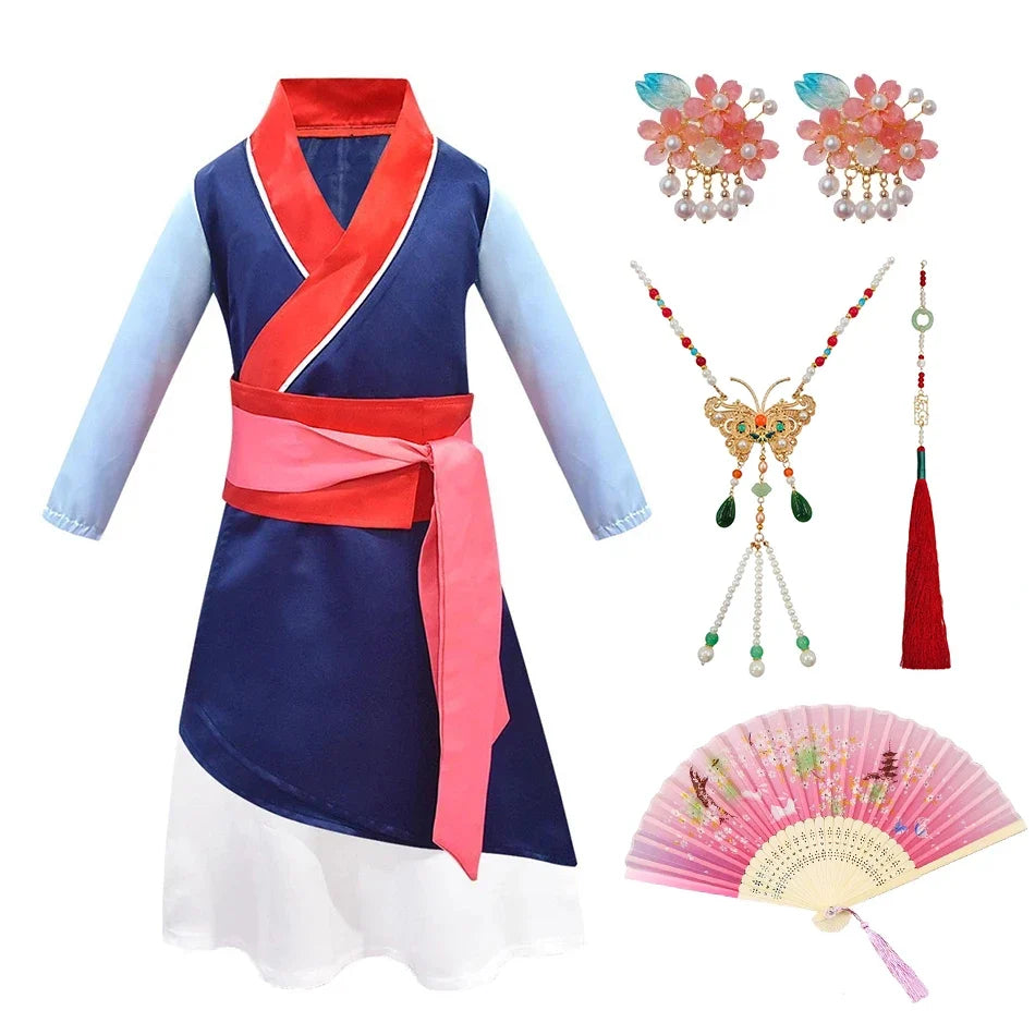 Girl Hua Mulan Princess Costume Children Chinese Hanfu Dress Costumes of Ancient Chinese Person Halloween Carnival Clothing