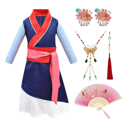 Girl Hua Mulan Princess Costume Children Chinese Hanfu Dress Costumes of Ancient Chinese Person Halloween Carnival Clothing