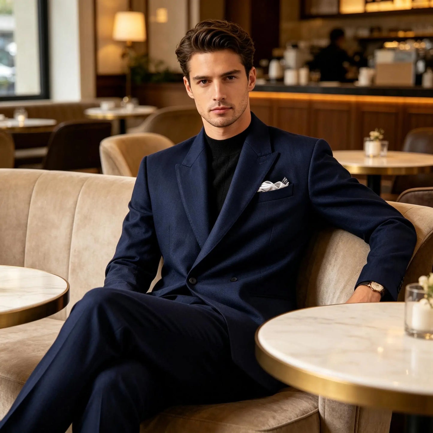 Men's Serge Tuxedo Suit Set One Button Peak Lapel Slim Fit 2 Piece Blazer Pants Casual Business Wedding Formal Outfit