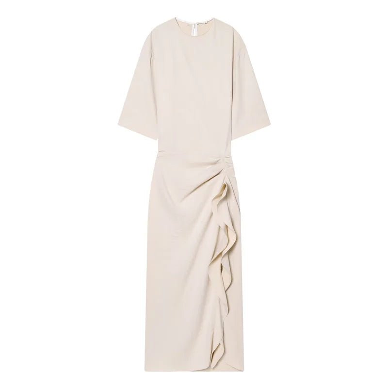 Women's Dress New Pleated Slit Midi Dress Spring Sexy Elegant Women's Long Dress
