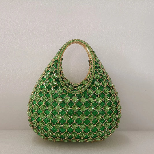 Women Large Capacity Handbag Luxury Green Rhinestone Evening Party Bags Wedding Bridal Crystal Clutches Top-handle Purse