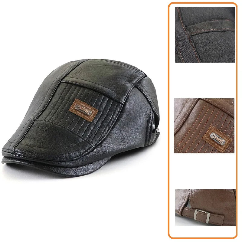 Men Women Ivy Cap Newsboy Hat Adjustable Faux PU Leather Berets for Spring Summer Autumn Gatsby