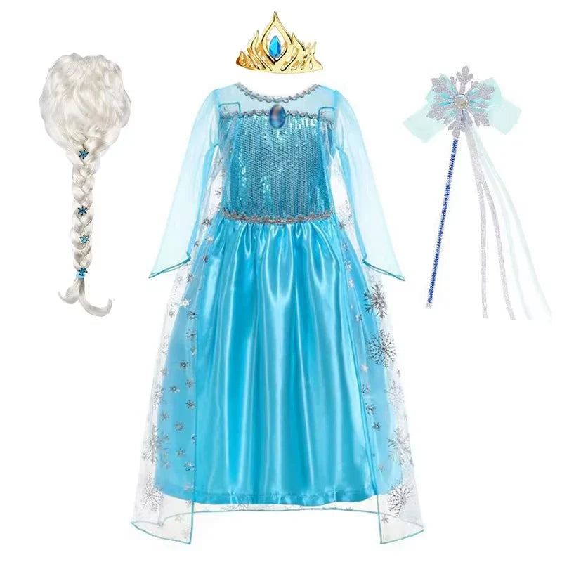 Girls Elsa Princess Dress for Long Sleeve Kids Birthday Cosplay Frozen Costume Fancy 2025 Carnival Dress Up Party Costume