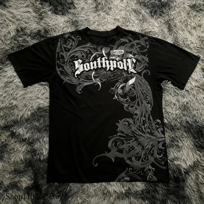 Classic Y2K Gothic Style T-shirt Print Oversized T Shirt High Street Shirts Gothic Round Neck Cotton Tops New Mens Women T Shirt