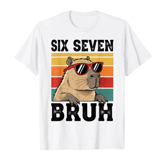 Six Seven Bruh Meme Funny Capybara T-shirt For Women Short Sleeve Tops Summer Short sleeved Harajuku streetwear Tops Tees  ﻿
